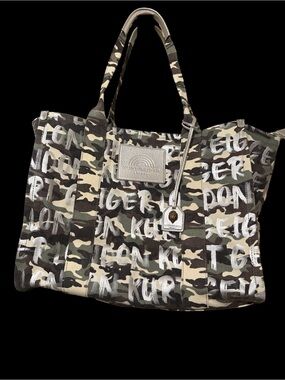 Kurt Geiger Silver & Green Camouflage Large Graffiti Tote